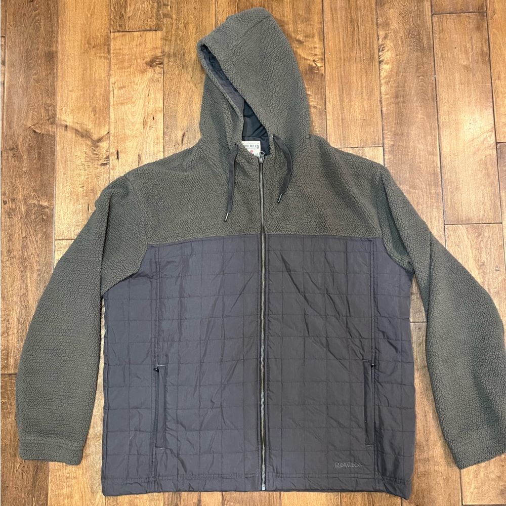 Red Head Full Zip Quilted Fleece Hoodie Sweatshirt - XXL
